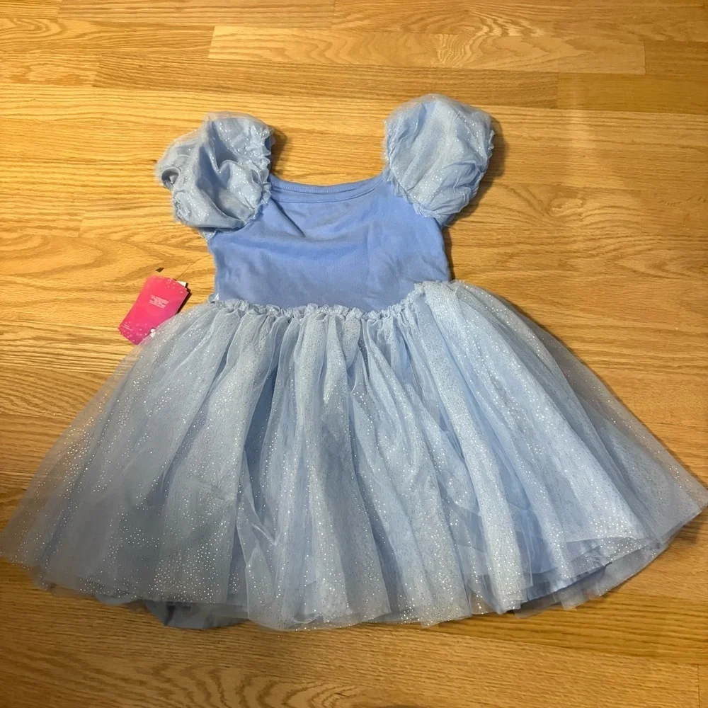 Disney Cinderella Tulle Princess Dress Kids NEW 2T 3T 4T 5T Blue Puff Sleeve